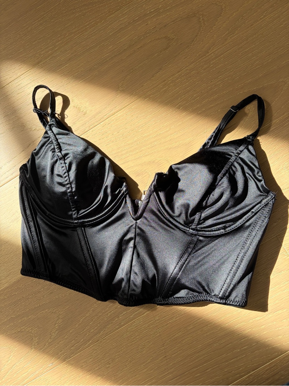Dynamite Black Longline Satin Bralette